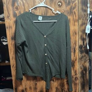 Olive Green Button-Up Women's Top